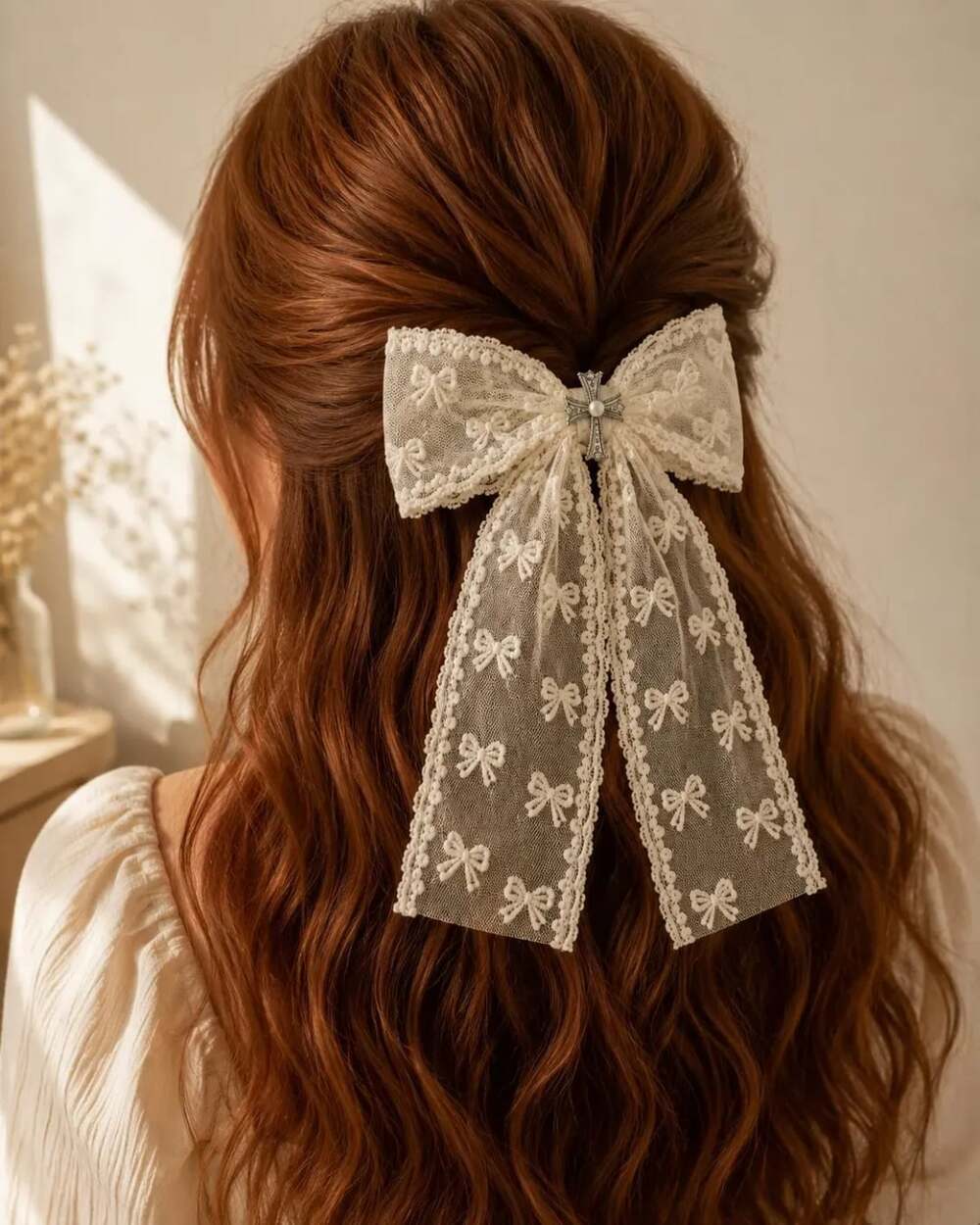 Romantic Coquette Lace Bow Long Tail Cottagecore Statement Hair Clip